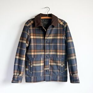 Banana Republic Factory Corduroy Collar Plaid Jacket Mens S Navy Brown